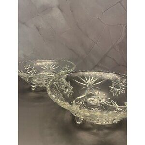 Set Of 2 Vintage Antique Star of David Clear Glass Footed Candy Fruit Bowls Dish